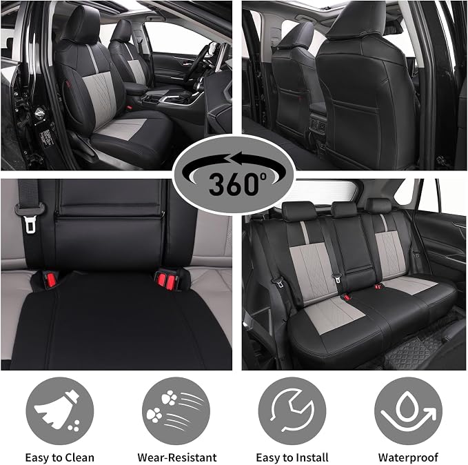 EKR Corolla Seat Covers Custom Fit for Toyota Corolla 2019 2020 2021 2022 2023 2024 2025 2026 Hatchback SE/XSE/Nightshade,Full Set Leather Car Seat Cover for SUV-Faux Leather(Black+Light Gray)