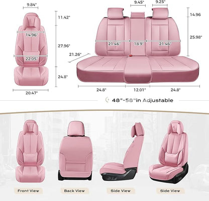 Coverado Seat Covers, Car Seat Covers Front Seats, Car Seat Cover, Car Seat Protector Waterproof, Seat Cushion Nappa Leather with Head Pillow, Carseat Cover Universal Fit for Most Cars (Pink)