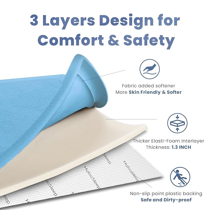 Baby Play Mat for Floor,1.3" Thick Elasti-Foam 50x50 Playpen Mat for Toddlers Infant kids,Water-Repellent Soft Coral Velvet for Tummy Time,Non-Slip Backing for Crawling,Tatami Style(Light Blue)