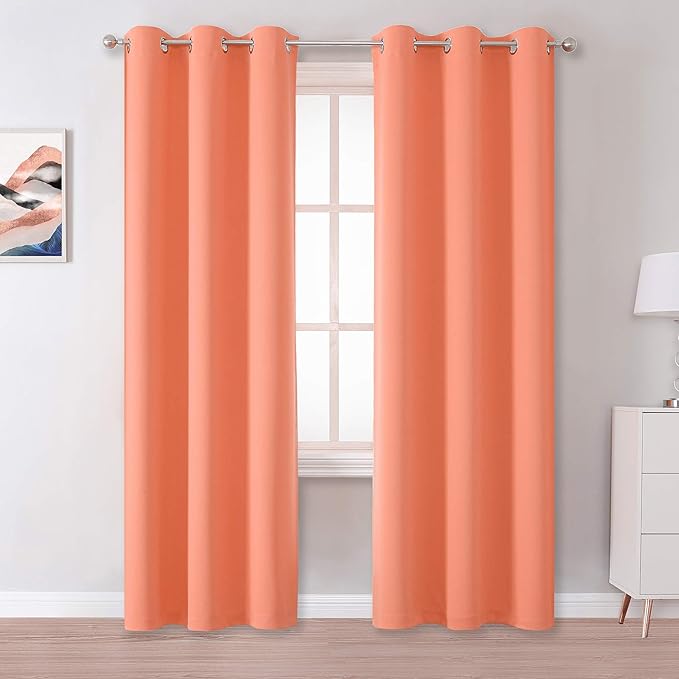 DUALIFE Burnt Coral Curtains 84 Inch Room Darkening Drapes