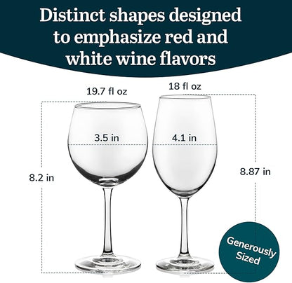 Libbey Vineyard Reserve Wine Glass Set of 12, Red and White Clear Wine Glasses, Merlot, Bordeaux, Chardonnay Gifts, Lead-Free Party Wine Glasses