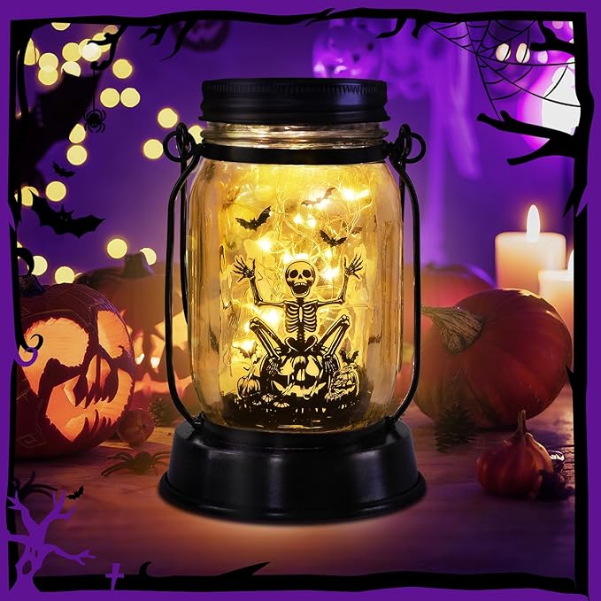 Halloween Decorations Gifts for Women/Men Halloween Skeletons Solar Lanterns Skeleton Decorations Outdoor Lights Solar Garden for Yard, Patio,Backyard,Porch Torches Light