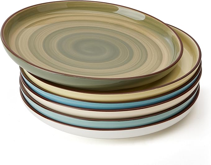 Sweese 7.4 Inch Porcelain Dessert Plates, Round Salad/Appetizer Plate Set, Microwave Dishwasher Safe, Green, 6-Pack