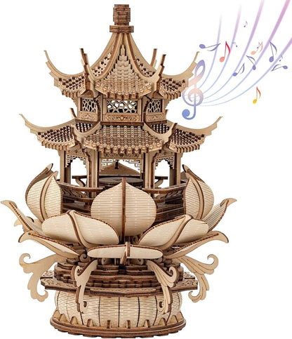 3D Puzzles for Adults, Wooden 3D Puzzle Model Lotus Pavilion Music Box Toys Building Kits, DIY Wood Crafts Cool Toy Hobbies for Men Women, Creative Assembly Gifts