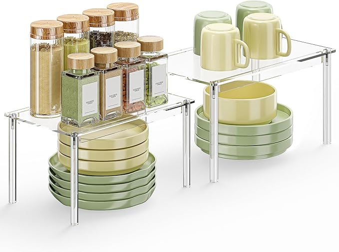 Delamu Clear Kitchen Cabinet Organizer, Stackable Cabinet Shelf