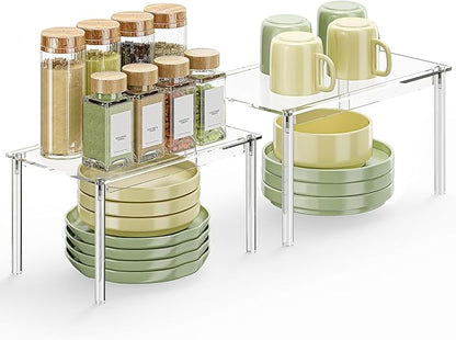 Delamu Clear Kitchen Cabinet Organizer, Stackable Cabinet Shelf