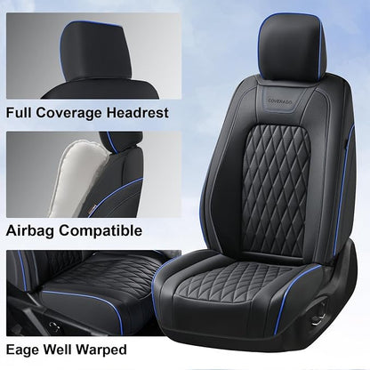 Coverado Leather Seat Cover, Custom Fit for Ford F150 Seat Covers, Ford F150 Truck Seat Covers Waterproof Fit for 2015-2026 F150 & 2017-2026 F250 F350 F450 Blueline - Front Pair
