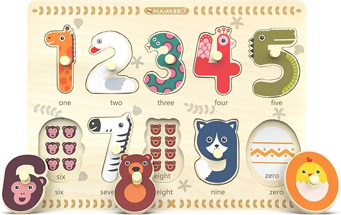 Puzzles for Toddlers 2-4, Wooden Puzzle for Toddlers, Wood Peg Puzzle for Preschool Kids, Number Learning Puzzles Baby Board Toys, 1 2 3 Shape Knob Puzzle for Girls Boys 18Months and Up