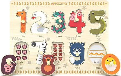 Puzzles for Toddlers 2-4, Wooden Puzzle for Toddlers, Wood Peg Puzzle for Preschool Kids, Number Learning Puzzles Baby Board Toys, 1 2 3 Shape Knob Puzzle for Girls Boys 18Months and Up