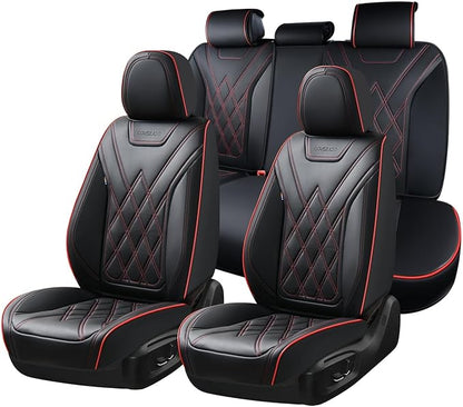 Coverado Car Seat Covers Full Set, Seat Covers for Cars, Front Seat Covers and Back Seat Cover Waterproof Leather Automotive Seat Cover, Universal Car Interior Protectors Cushion for Most Cars