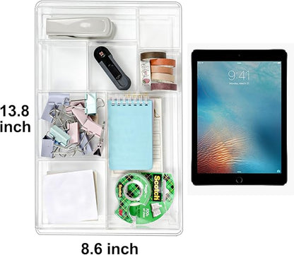 ZEXALOR 8-Section Clear Drawer Organizer, Large Acrylic Drawer Divider Tray