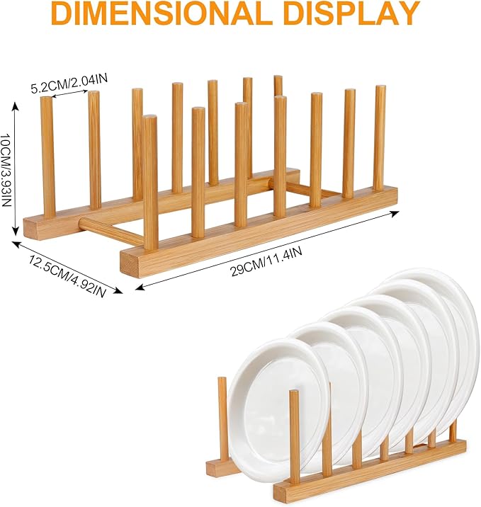 SAMEBUTECO Bamboo Wooden Dish Racks Plate Stand Holder Vertical Drainer Kitchen