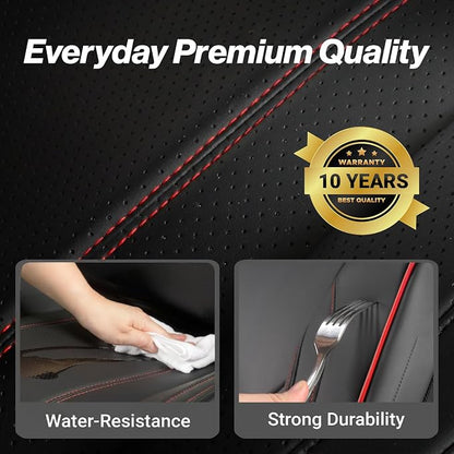Coverland Custom SUV Car Seat Covers Front Seats for [2007-2017 Jeep Wrangler 2-Door, 4-Door] - Protector Water Resistant Leather Memory Form Seat Cushion [Front - Black with Red Stitching]