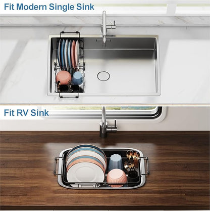 iSPECLE Small Sink Dish Drying Rack, 9.1" W Expandable Compact Rust Resistant