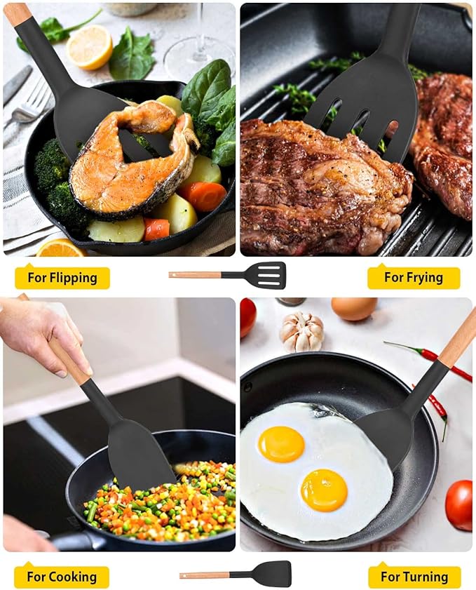 Pack of 2 Silicone Cooking Spatula, Heat Resistant Solid Turner, Non Stick