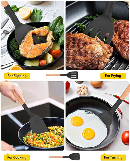 Pack of 2 Silicone Cooking Spatula, Heat Resistant Solid Turner, Non Stick