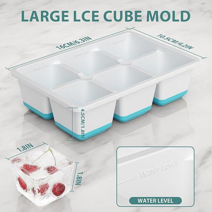 Optish Large Ice Cube Molds, 2 Pack Whiskey Square Ice Molds, 1.8 Inch Big Ice