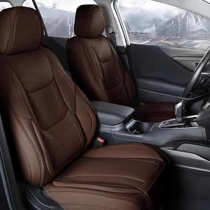 Coverland Custom Truck Car Seat Covers Front Seats for [2007-2013 Tundra Regular, CrewMax Cab] - Protector Water Resistant Leather Memory Form Back Support Seat Cushion [Front-Dark Brown]