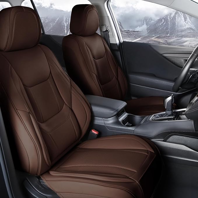 Coverland Custom SUV Car Seat Covers Front Seats for [2019-2025 Toyota RAV4, RAV4 Hybrid] - Protector Car Seat Cover Water Resistant Leather Memory Form Back Support Seat Cushion [Front-Dark Brown]