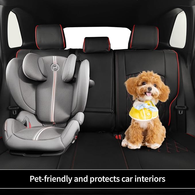 EKR Rav4 Seat Covers Custom Fit for Toyota Rav4 (Hybrid) SE/XSE & (PHEV) GR Sport 2026, Car Seat Cover Full Set for SUV,Factory-Style Upgrade, Easy-Wipe Protection,Faux Leather(Black with Red Piping)