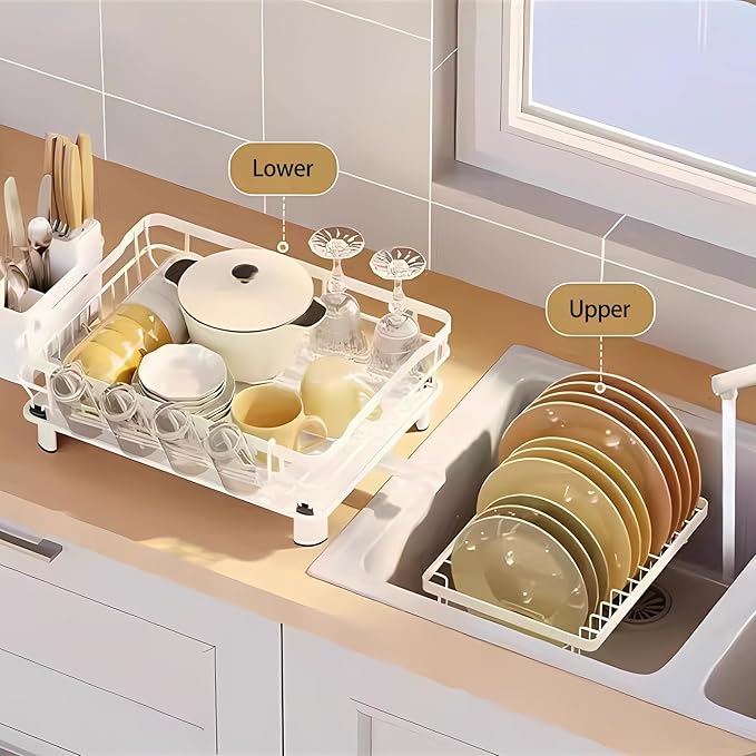 Small 2 Tier Dish Drying Rack, Space Saving Dish Racks