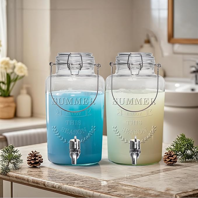 Glass Beverage Dispenser with Airtight Lid and Handle, 0.8 Gallon Drink
