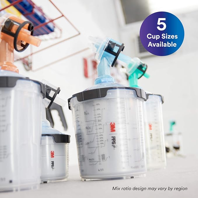 3M PPS 2.0 Spray Gun Cup, Lids and Liners Kit, 26325, Large, 28 Ounces, 125-Micron Filter, Use for Cars, Furniture, House and More, 1 Paint Cup, 50 Disposable Lids and Liners, 32 Sealing Plugs