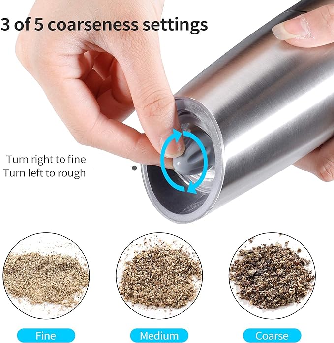 Gravity Electric Pepper and Salt Grinder Set, Adjustable Coarseness, Automatic