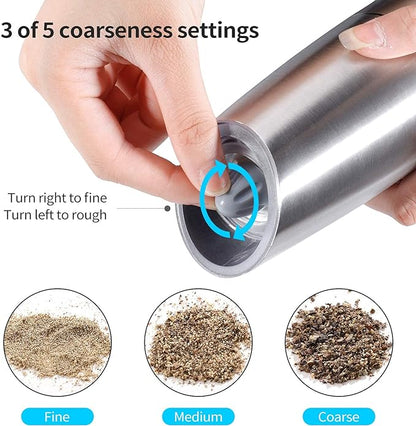 Gravity Electric Pepper and Salt Grinder Set, Adjustable Coarseness, Automatic
