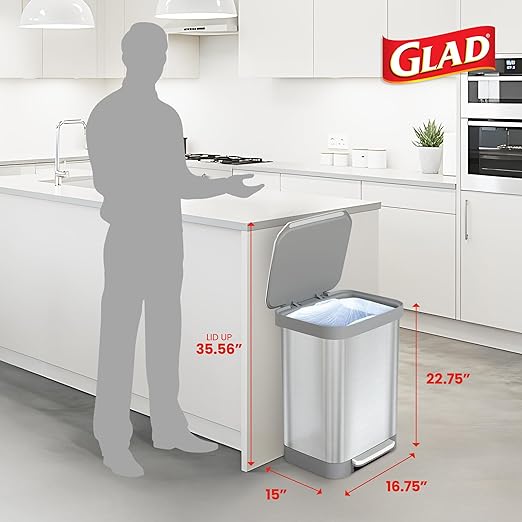 Glad Stainless Steel Step Trash Can, Series 2