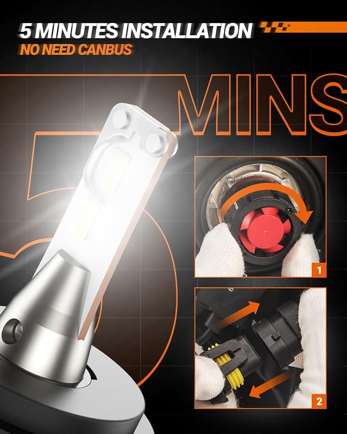 SEALIGHT H4 LED Bulbs, L2 9003 HB2 24,000LM Super Brightness 6000K Cool White Bulbs, IP68 Waterproof, Plug and Play, 15000RPM Turbo Fan, 60000Hrs Lifespan, 1:1 Size Driving Bulbs, Pack of 2