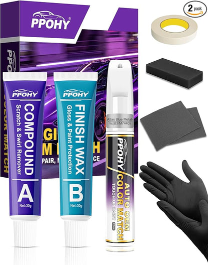 Atlas Blue Metallic(B3/M7440) Touch Up Paint for Ford with A/B Wax OEM Exact Match,Scratch Repair Kit,2-In-1 Tip/Brush,Quick Dry Anti-Rust Waterproof Paint F-150,Mustang,Explorer,Bronco