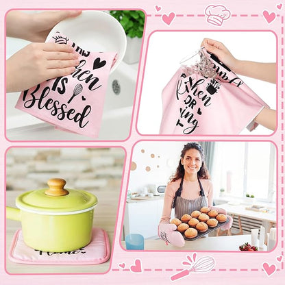 Leinuosen 8 Pcs Kitchen Towels and Oven Mitts Sets Pot Holders Dishcloths Set