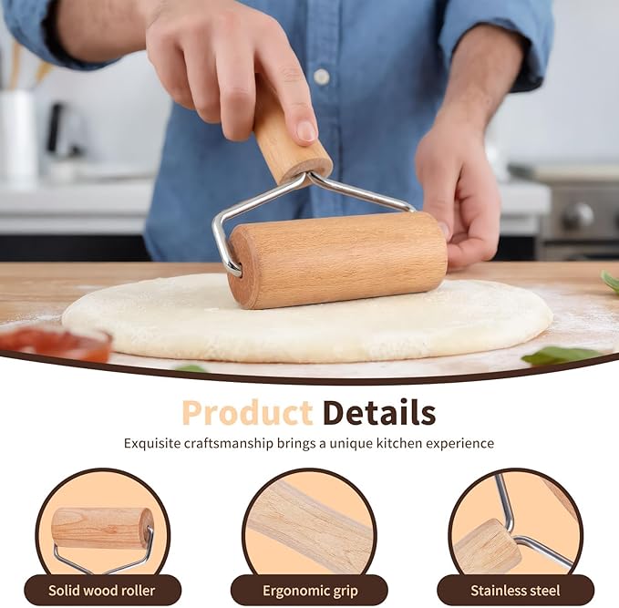 Pastry and Pizza Baking Roller Pin, Non Stick Wood Rolling Pins