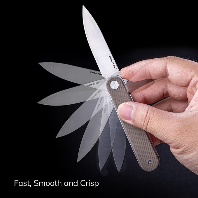 REALSTEEL IRIS Pocket Knife, Folding Knife, Flipper, Liner Lock, 2.99" 12C27 Steel Blade, Lightweight G10 Handle, 1.74oz, Deep-carry Pocket Clip, EDC Outdoor Indoor, Gifts for Men Women Camping Hiking Climbing Fishing (OD Green G10)