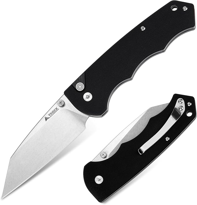 Pocket Folding Knife - 3.39" D2 Sheepsfoot Blade Stonewashed Finish - G10 Handle with Thumb Stud - EDC Knife for Men Women - Camping Hiking Survival Prepper