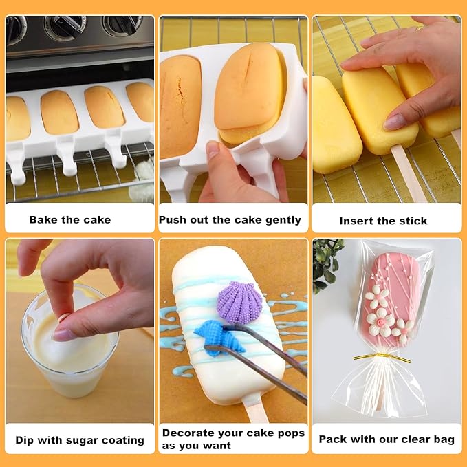 Juome Cake Pop Mold Kit, 8 Cavities Small Cakesicle Molds Silicone