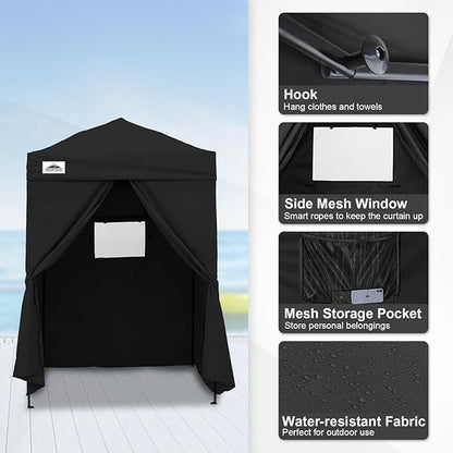 EAGLE PEAK Flex Ultra Compact 5x5 Pop-up Canopy, Sun Shelter, Changing Room, Portable Privacy Canopy Cabana for Pool, Fashion Photoshoots, or Camping, Black