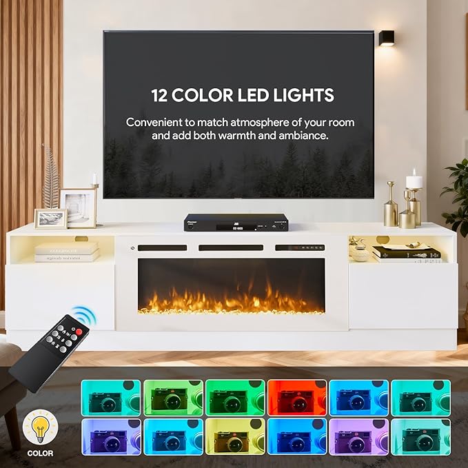 YISUFO 80” TV Stand with 36” Electric Fireplace, Large Modern Media