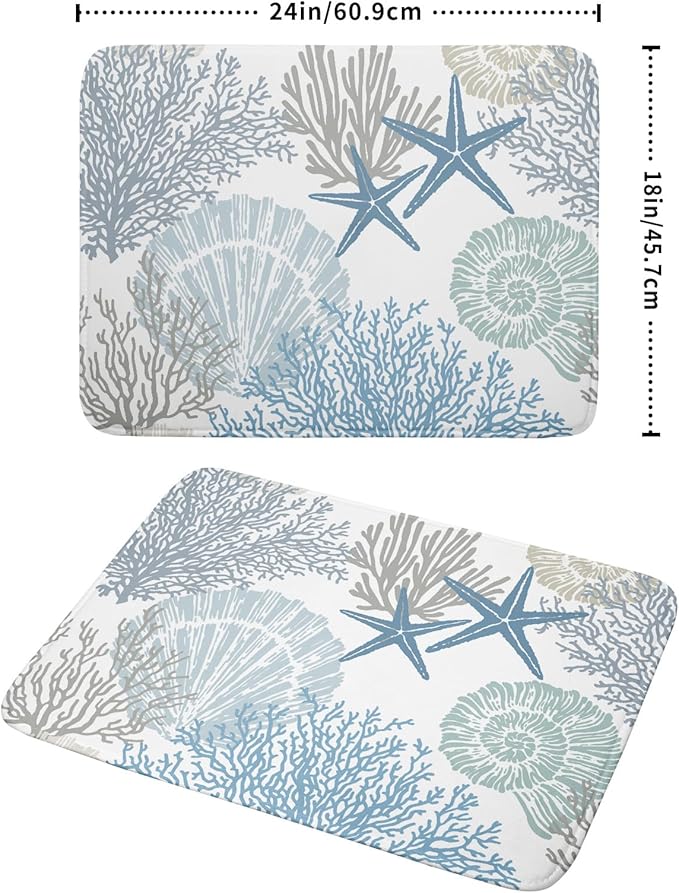 Nautical Dish Drying Mat for Kitchen Counter Coastal Seashell Starfish Summer