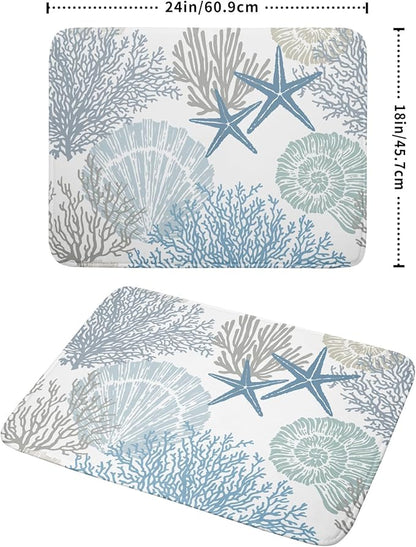 Nautical Dish Drying Mat for Kitchen Counter Coastal Seashell Starfish Summer