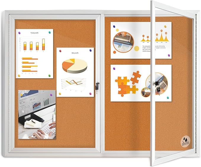 Lockable Outdoor Enclosed Bulletin Board, Weatherproof Cork Noticeboard