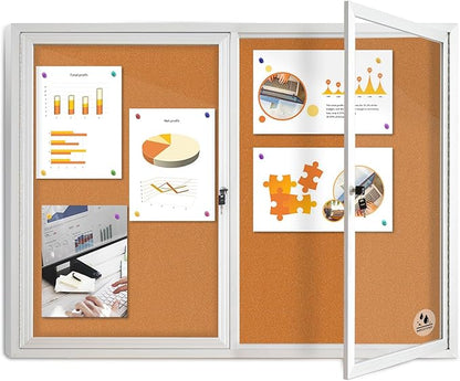 Lockable Outdoor Enclosed Bulletin Board, Weatherproof Cork Noticeboard