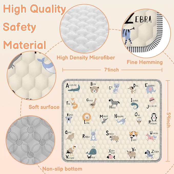 Baby Play MAT 59" X 71", Soft Thickened Anti-Slip Mat for Floor Playpen, Foldable and Machine Washable Baby Crawling Mat