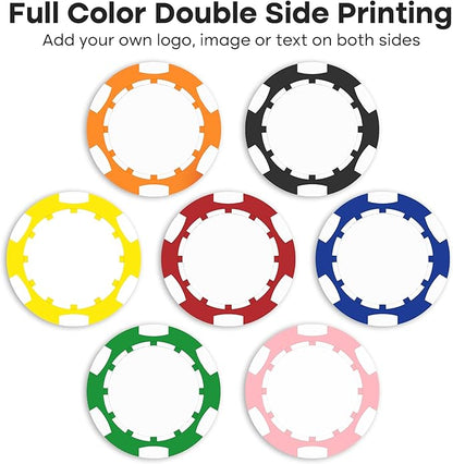 50-500 Custom Clay Poker Chips for 7 Colors,Imprinted in Full Color with Your Logo,Image or Text,40mm Heavy 11.5 Grams,Customized Drink Tokens for Bar,Party,Business Card,Golf Club or Events
