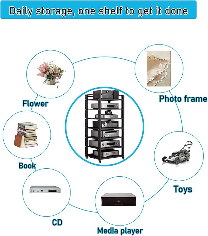 Dernoing 7 Tier Audio Rack Tower, CD Record Player Stereo Receiver AV Equipment