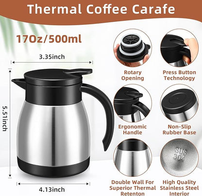 Norme 2 Pcs Thermal Coffee Carafe Insulated Stainless Steel Coffee Carafe