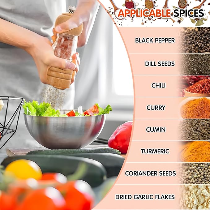 Salt and Pepper Grinder Set, Refillable and Adjustable Grinder