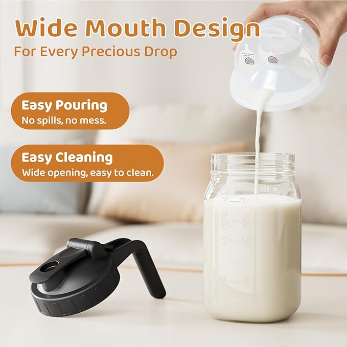 Breast Milk Pitcher, Mason Jar 32 oz, Wide Mouth Jar