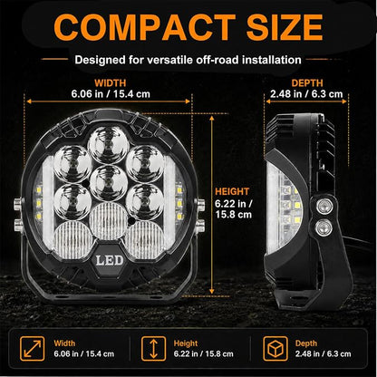 LIGBT 4PCS 7 Inch White Round Side Shooter Offroad Fog Lights Amber DRL 90W 3 Modes 270° Wide Range Super Bright LED Pods Light Kit with Wiring Harness for Pickup Truck ATV UTV SUV